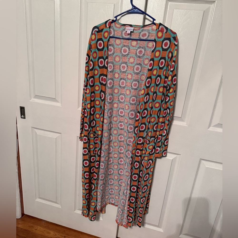 Lularoe Sarah - Colorful Geometric Patterned Long Cardigan